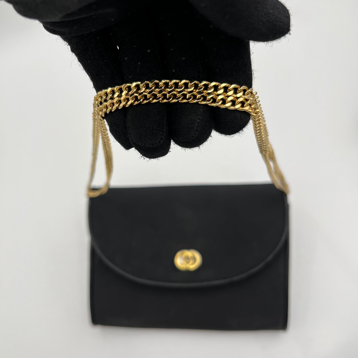 Gucci Vintage Black Nylon and Leather GG Flap Small Chain Bag GHW