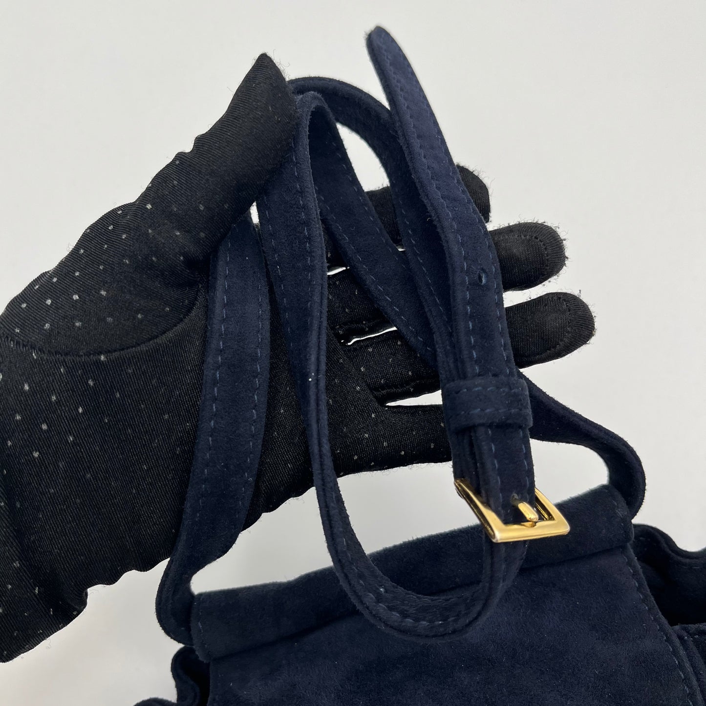 Prada Dark Blue Suede Suede Belt Shoulder Bag