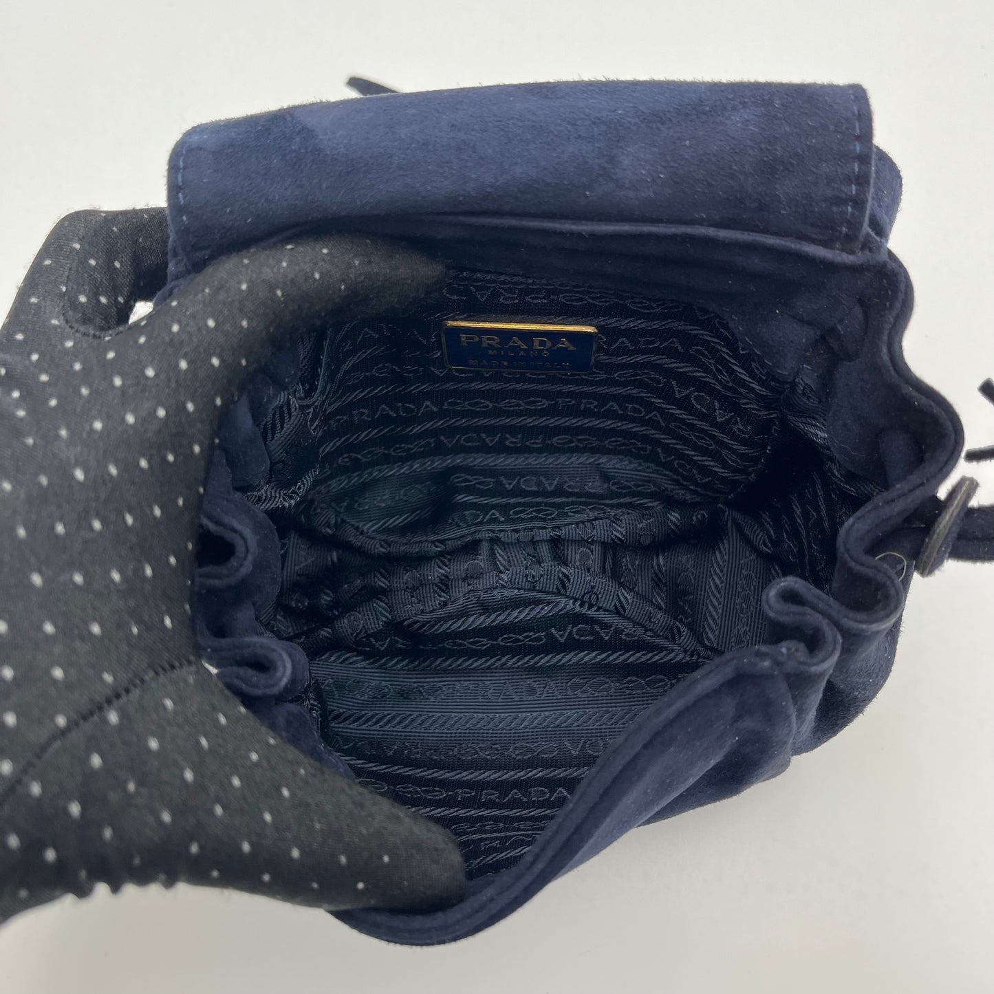 Prada Dark Blue Suede Suede Belt Shoulder Bag