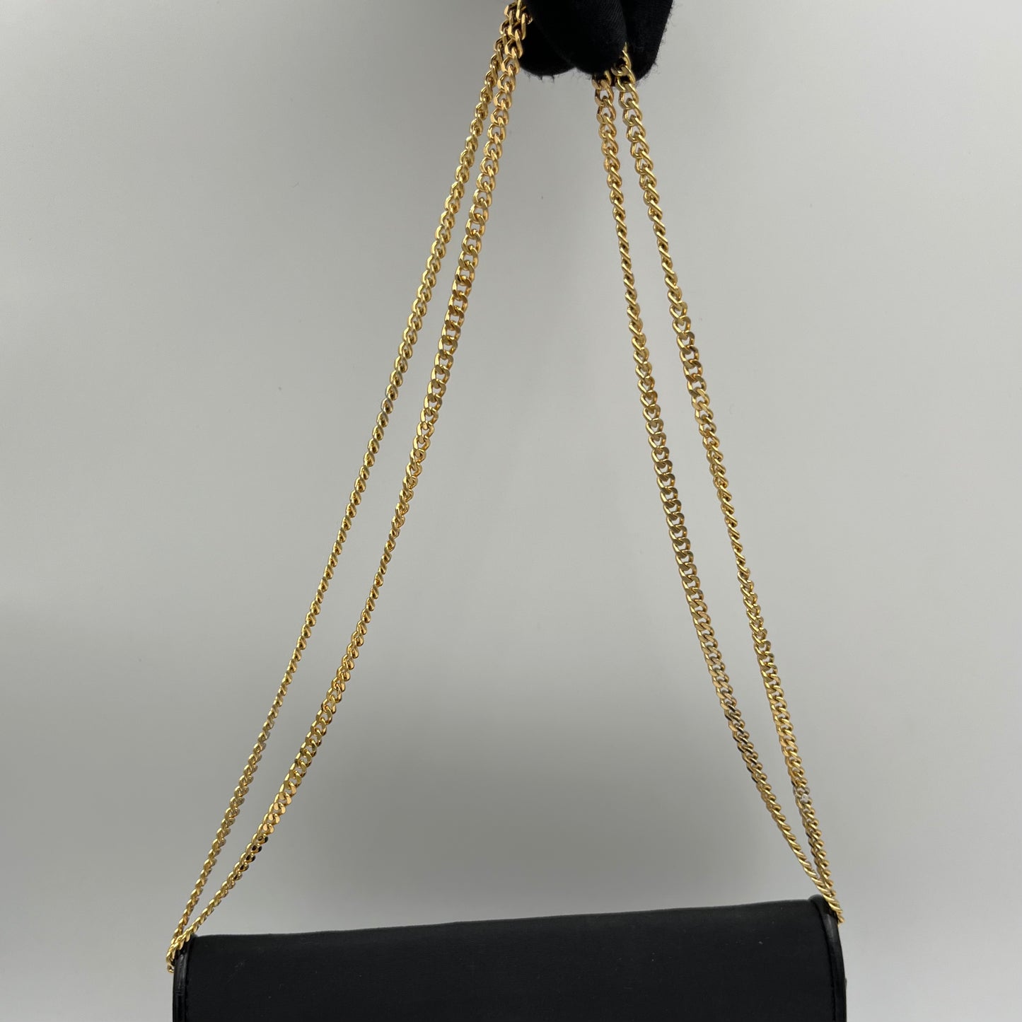 Gucci Vintage Black Nylon and Leather GG Flap Small Chain Bag GHW