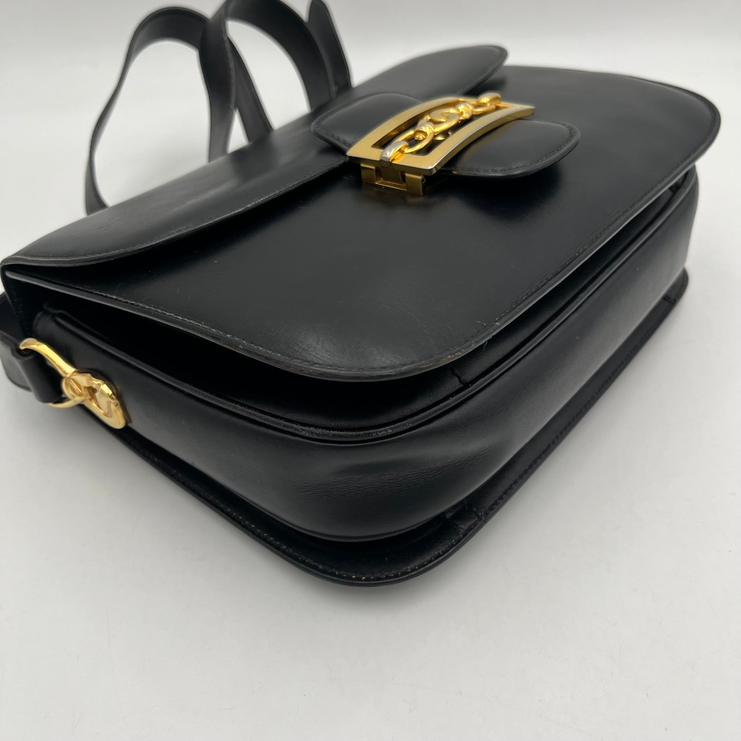 Celine Paris 1970s Black Leather Crecy Box Bag