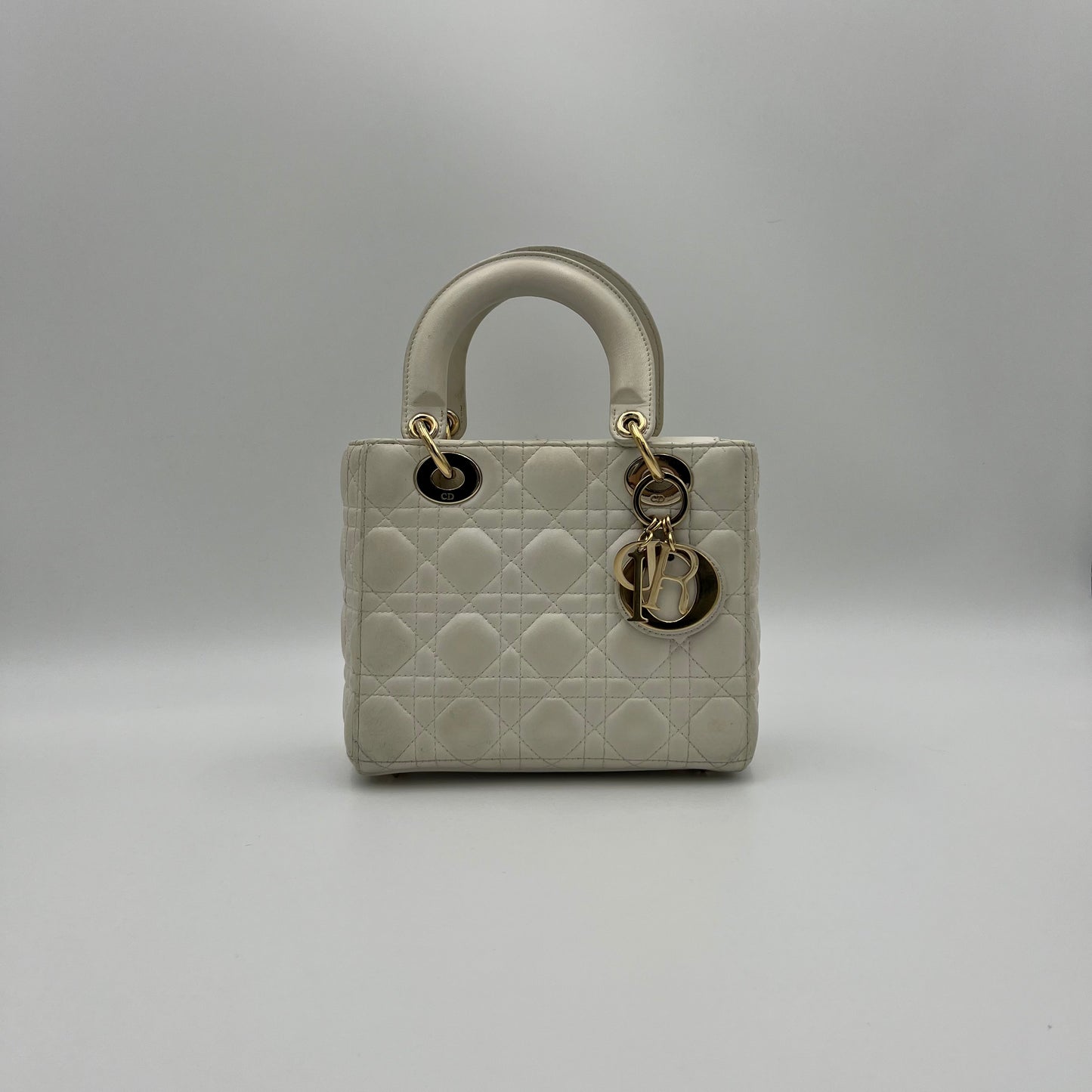 Christian Dior White Lambskin Cannage Small Lady Dior