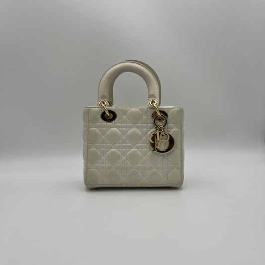 Christian Dior White Lambskin Cannage Small Lady Dior