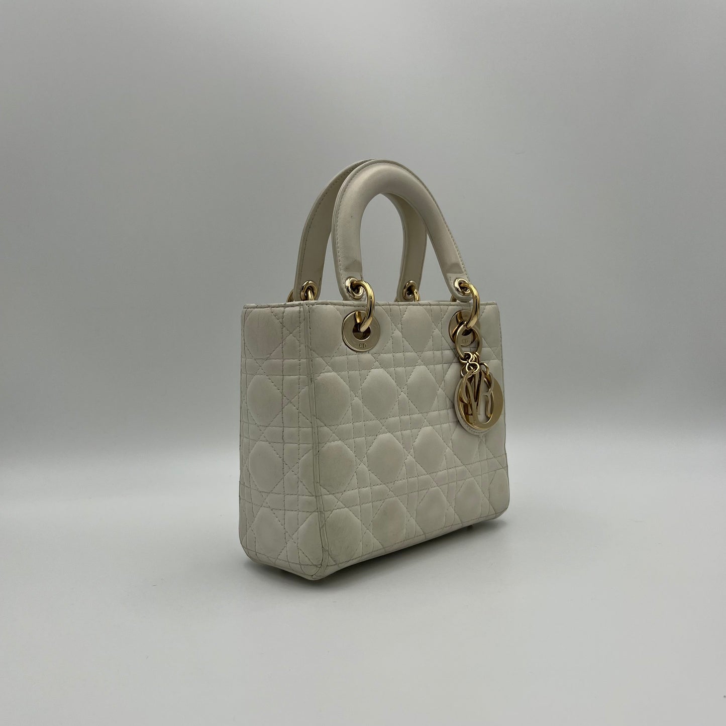 Christian Dior White Lambskin Cannage Small Lady Dior