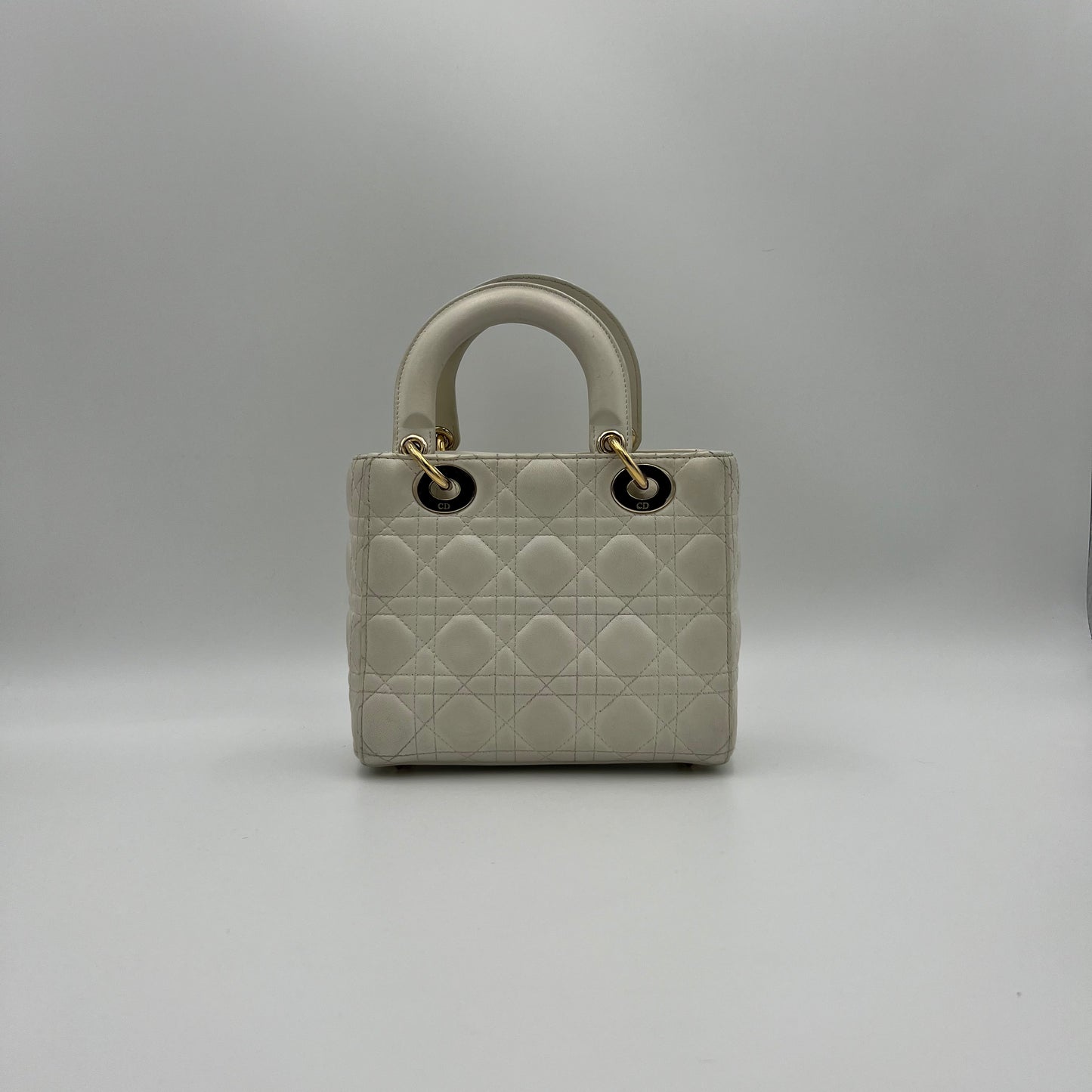 Christian Dior White Lambskin Cannage Small Lady Dior