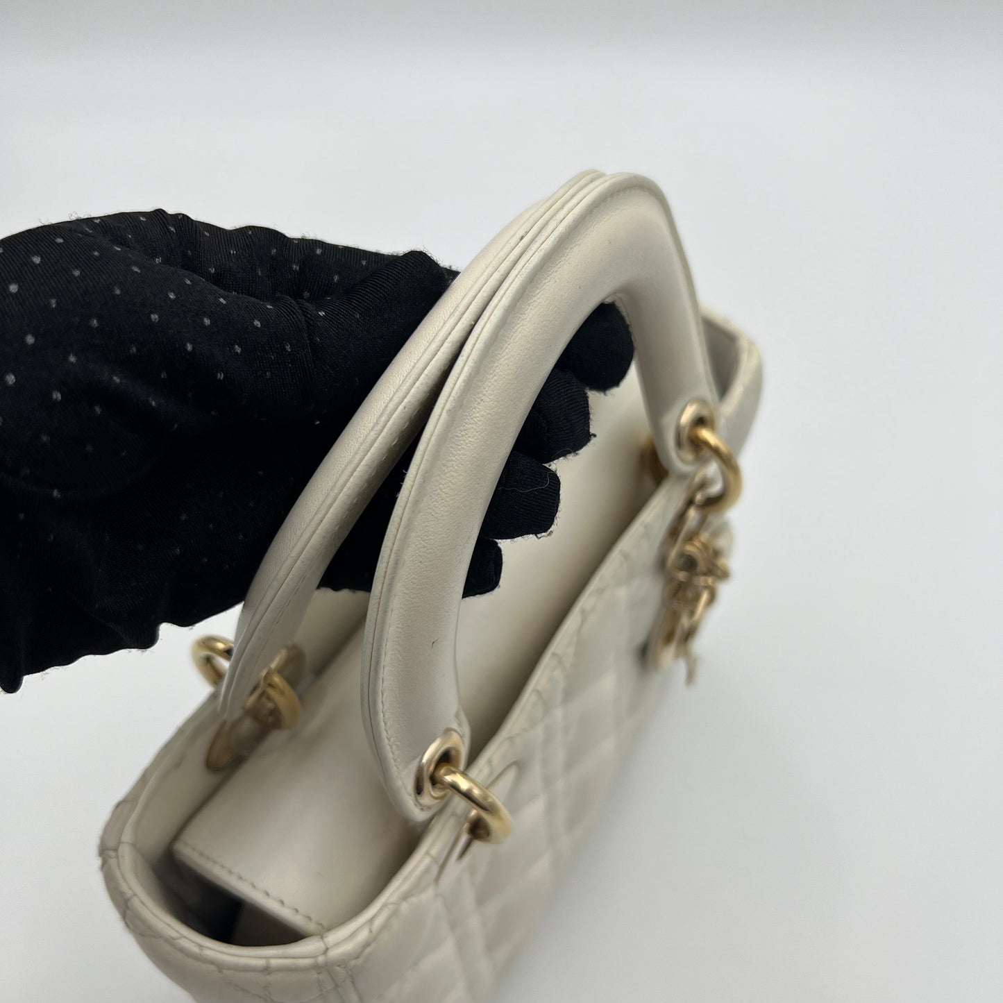 Christian Dior White Lambskin Cannage Small Lady Dior