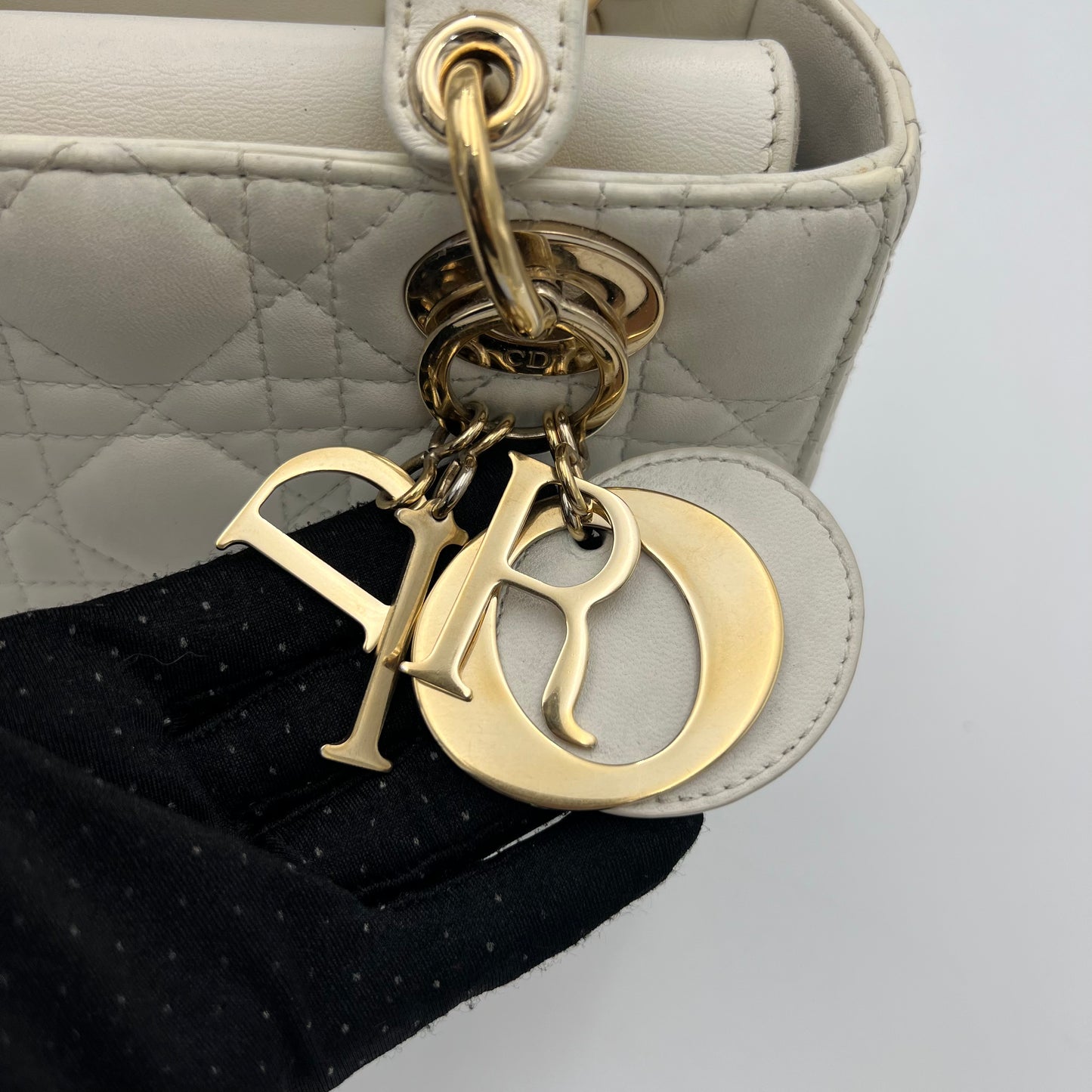 Christian Dior White Lambskin Cannage Small Lady Dior
