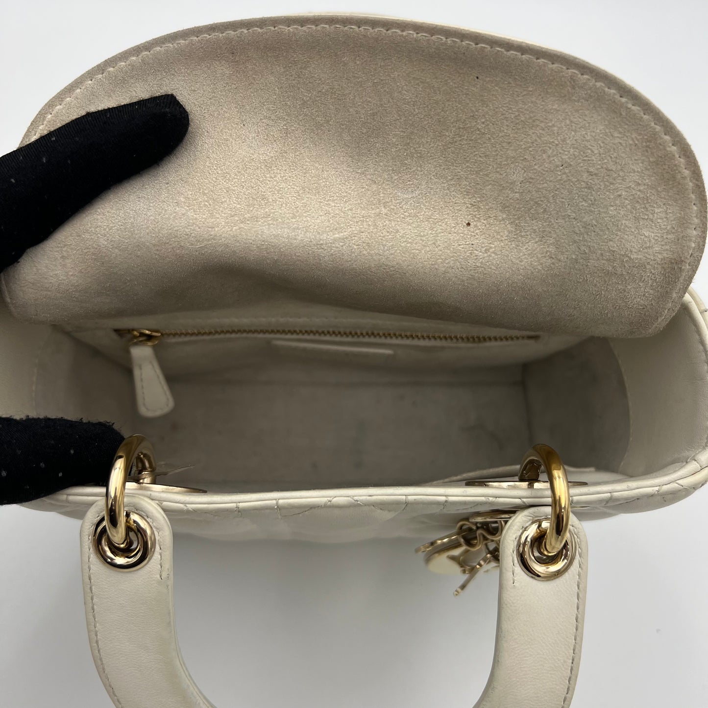 Christian Dior White Lambskin Cannage Small Lady Dior