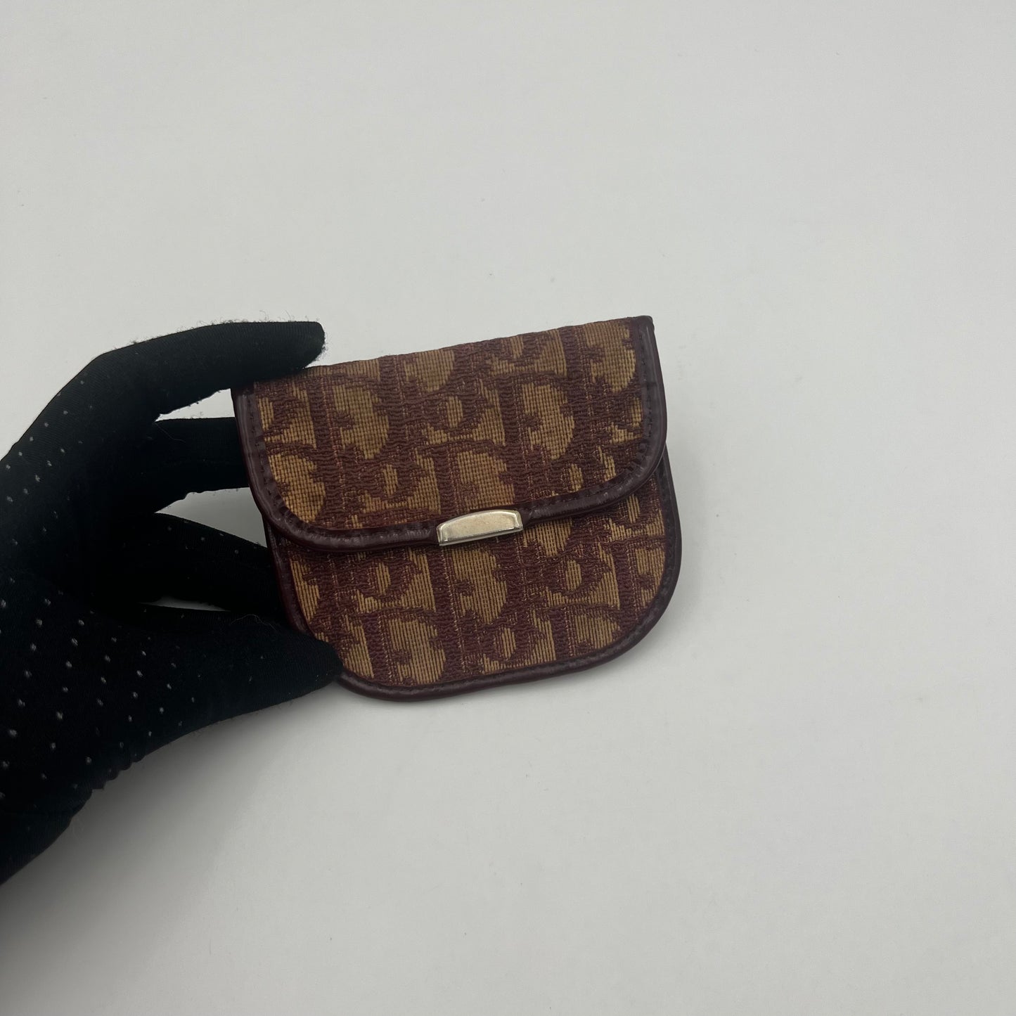 Christian Dior Burgundy Monogram Flap Coin Purse