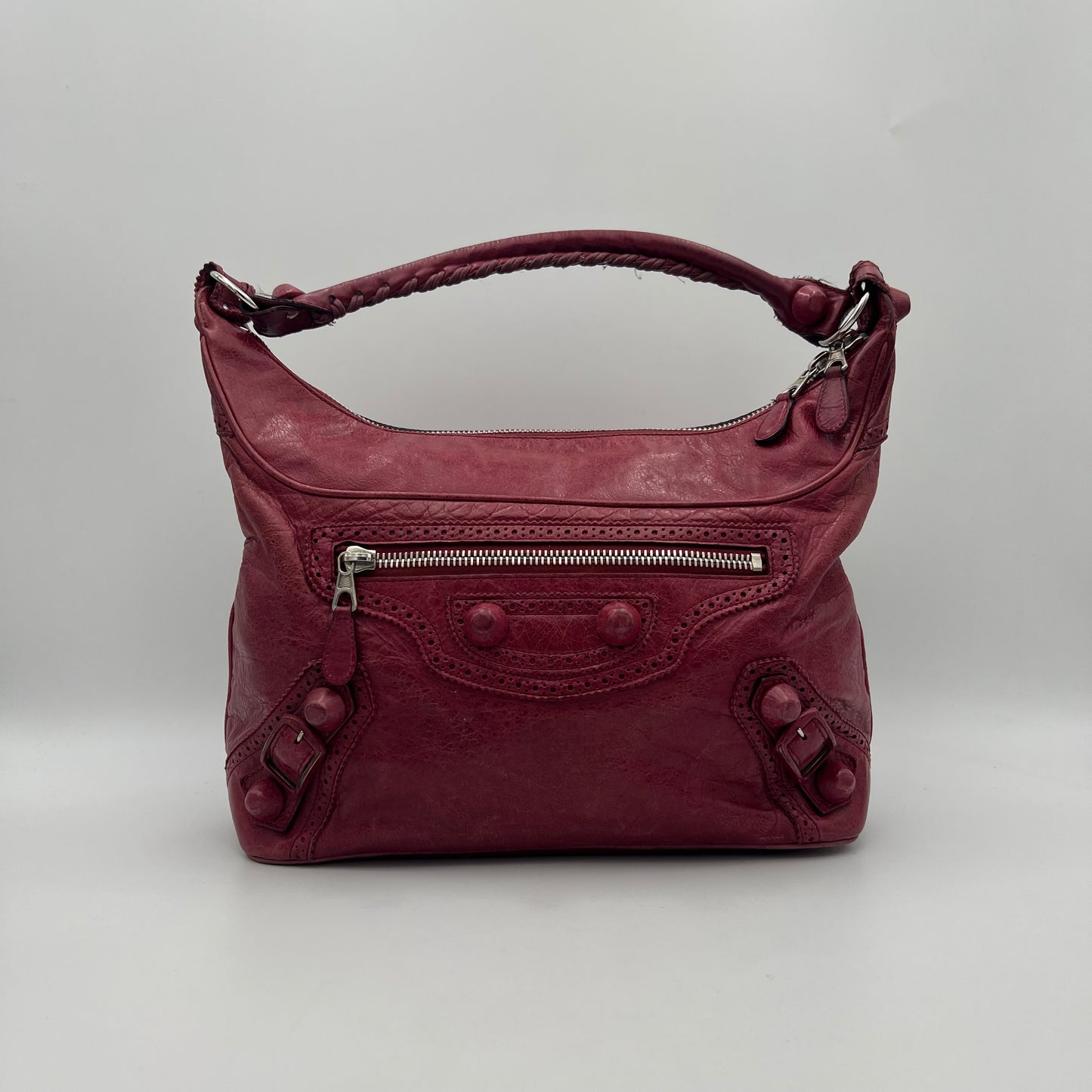 Balenciaga Burgundy Leather Giant Brogues Hardwares Day Hobo Bag