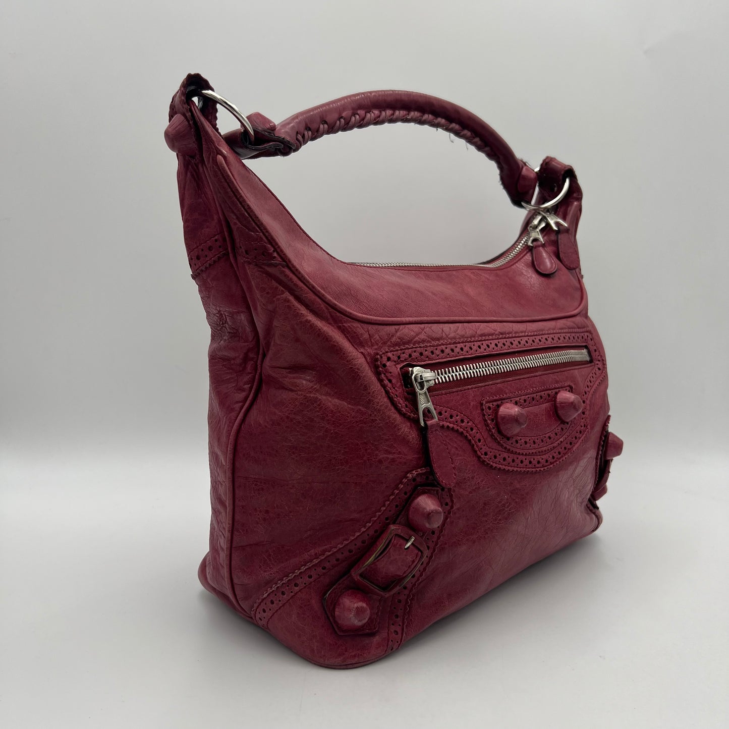 Balenciaga Burgundy Leather Giant Brogues Hardwares Day Hobo Bag