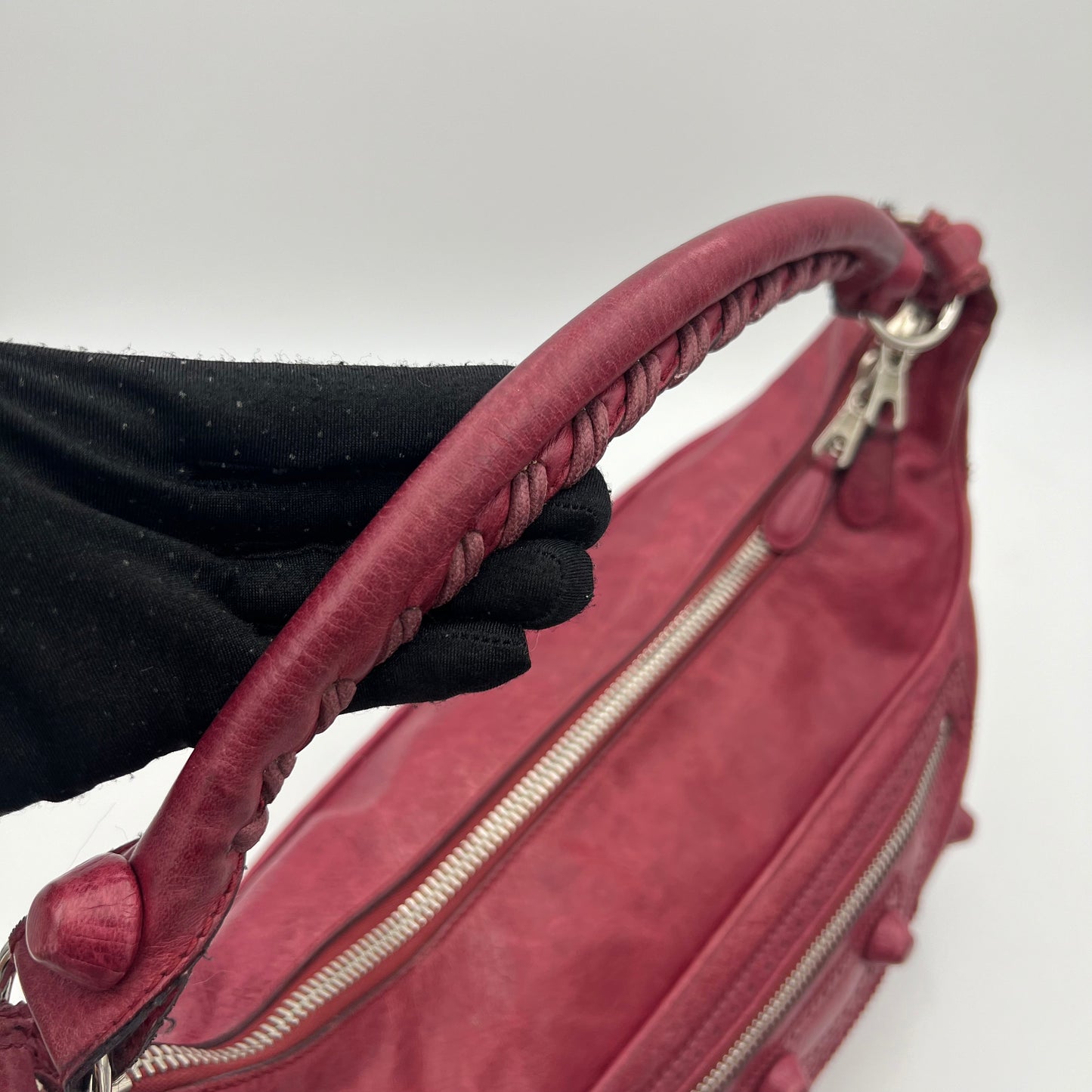 Balenciaga Burgundy Leather Giant Brogues Hardwares Day Hobo Bag