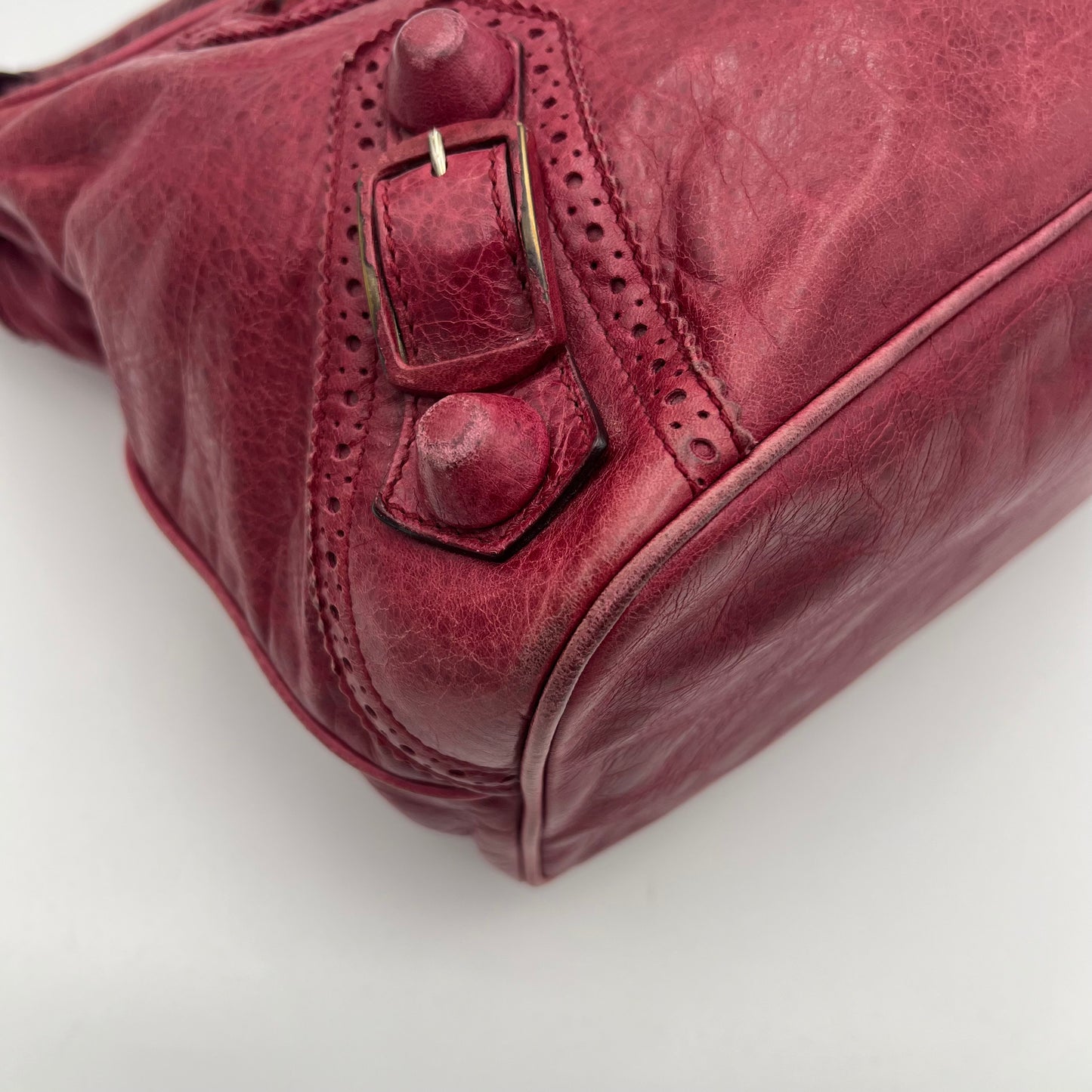 Balenciaga Burgundy Leather Giant Brogues Hardwares Day Hobo Bag