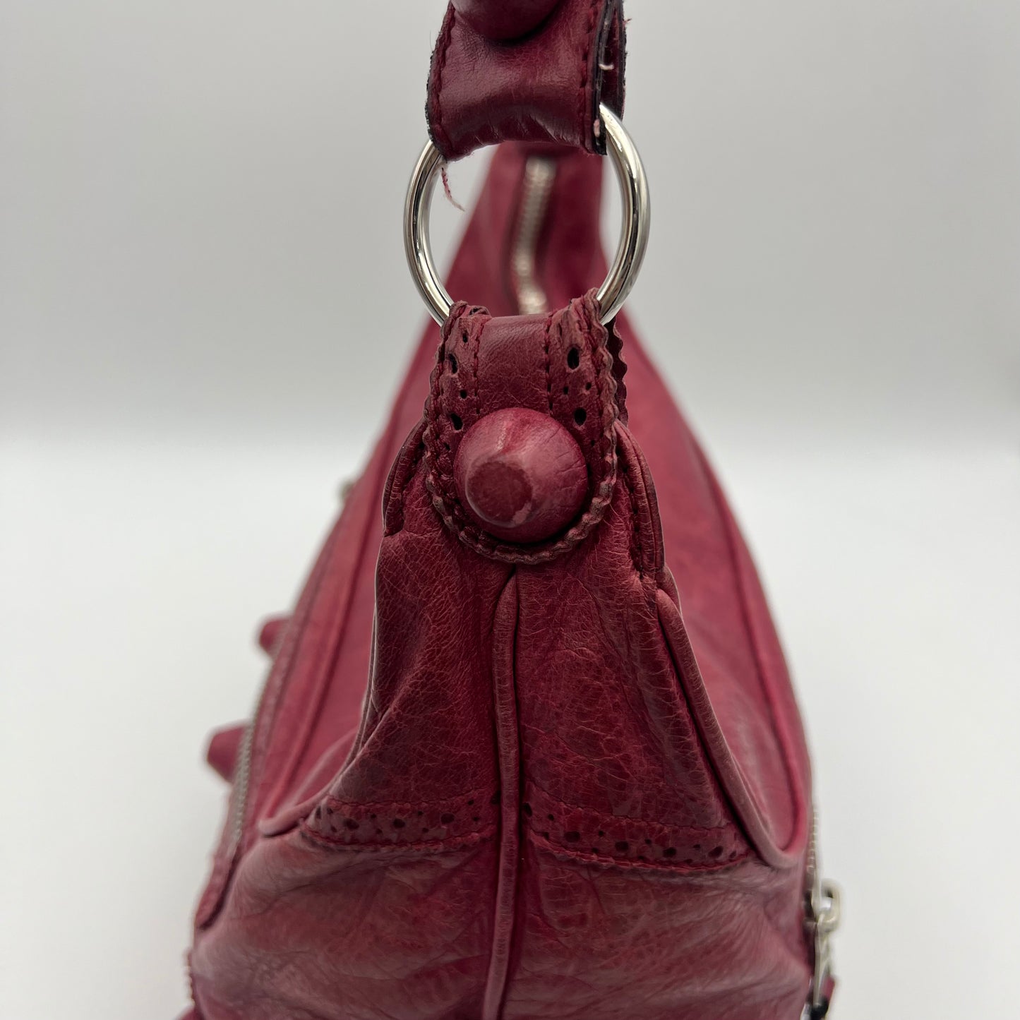 Balenciaga Burgundy Leather Giant Brogues Hardwares Day Hobo Bag