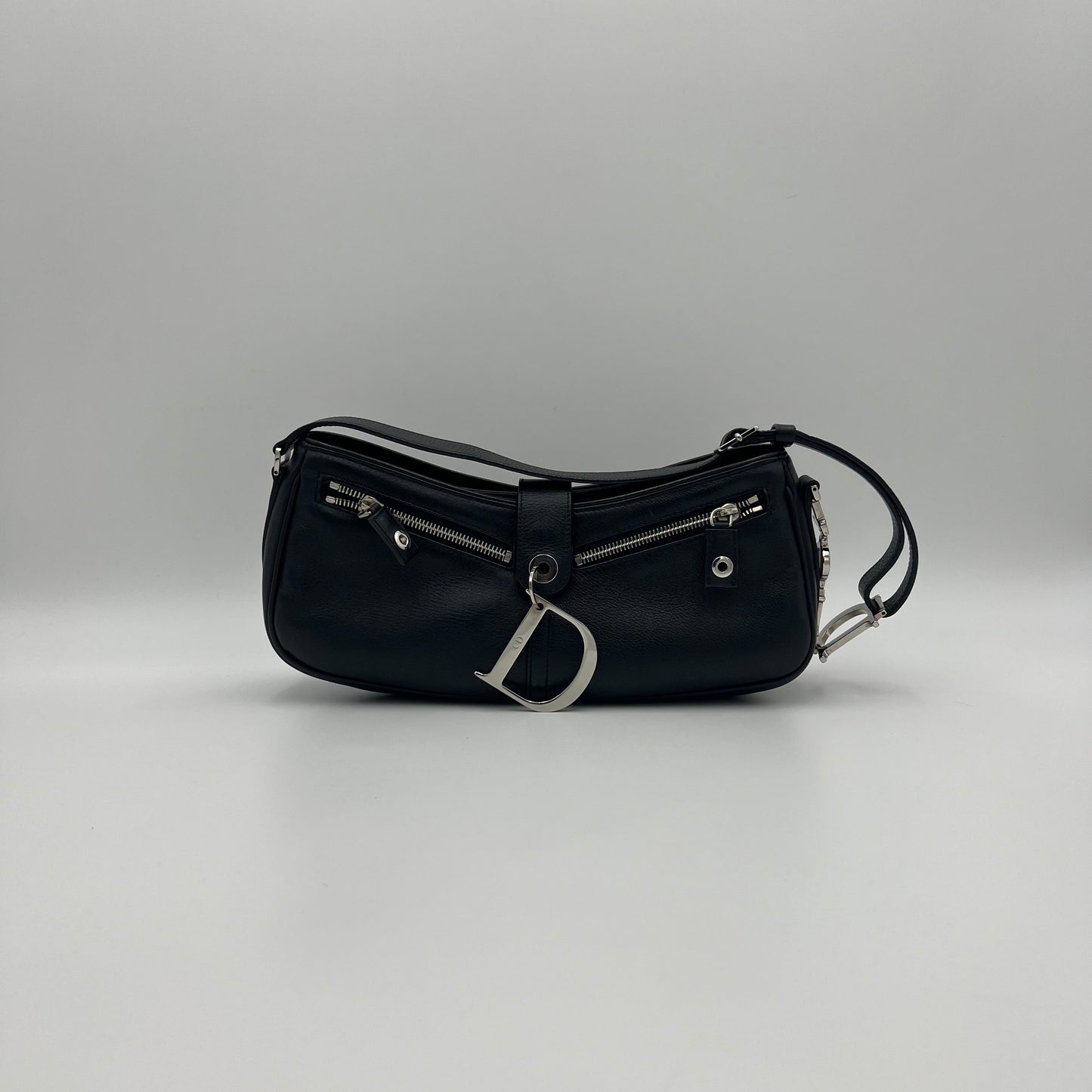 Christian Dior Black Leather D Charm Spellout Shoulder Bag
