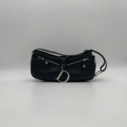 Christian Dior Black Leather D Charm Spellout Shoulder Bag