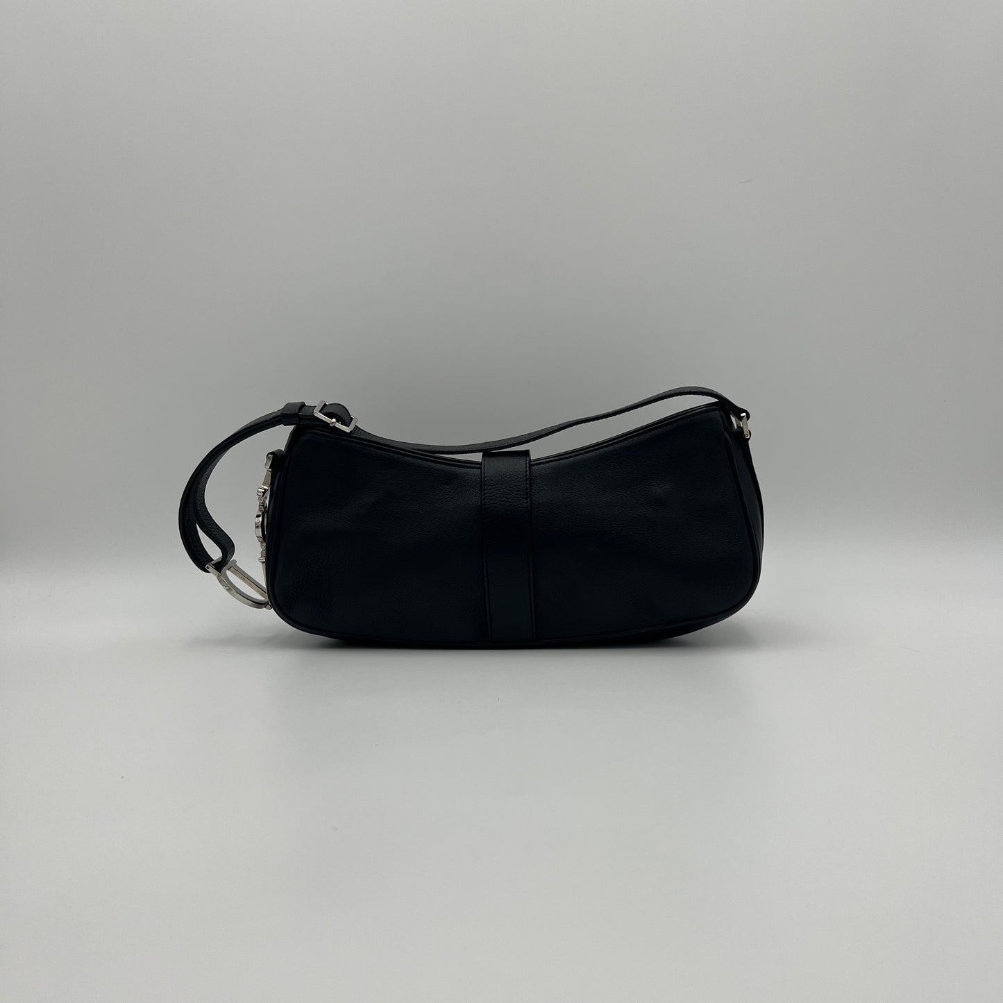 Christian Dior Black Leather D Charm Spellout Shoulder Bag