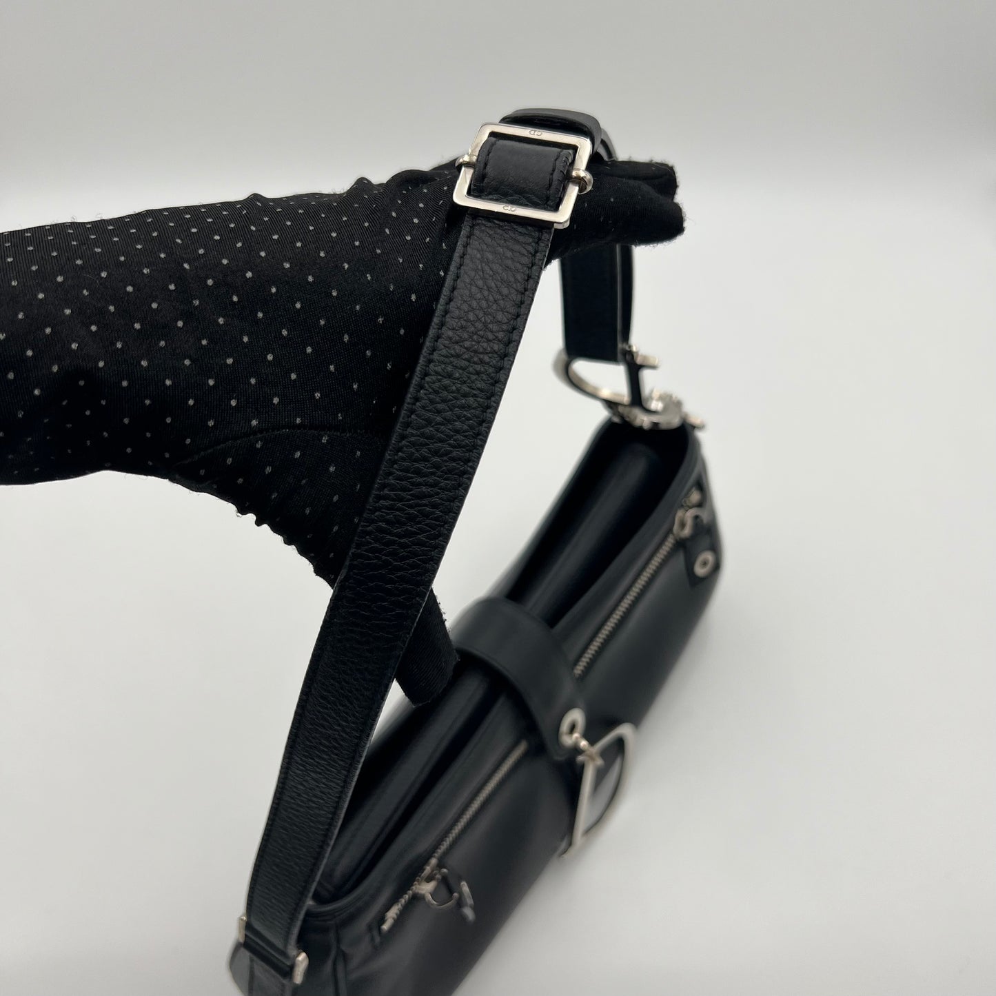 Christian Dior Black Leather D Charm Spellout Shoulder Bag