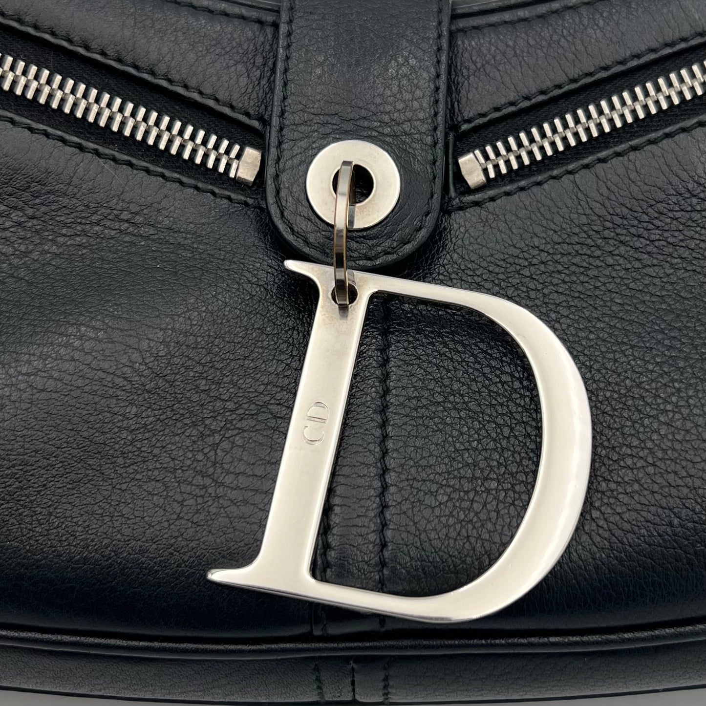 Christian Dior Black Leather D Charm Spellout Shoulder Bag