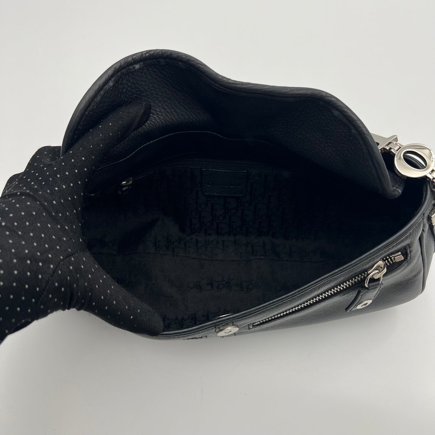 Christian Dior Black Leather D Charm Spellout Shoulder Bag