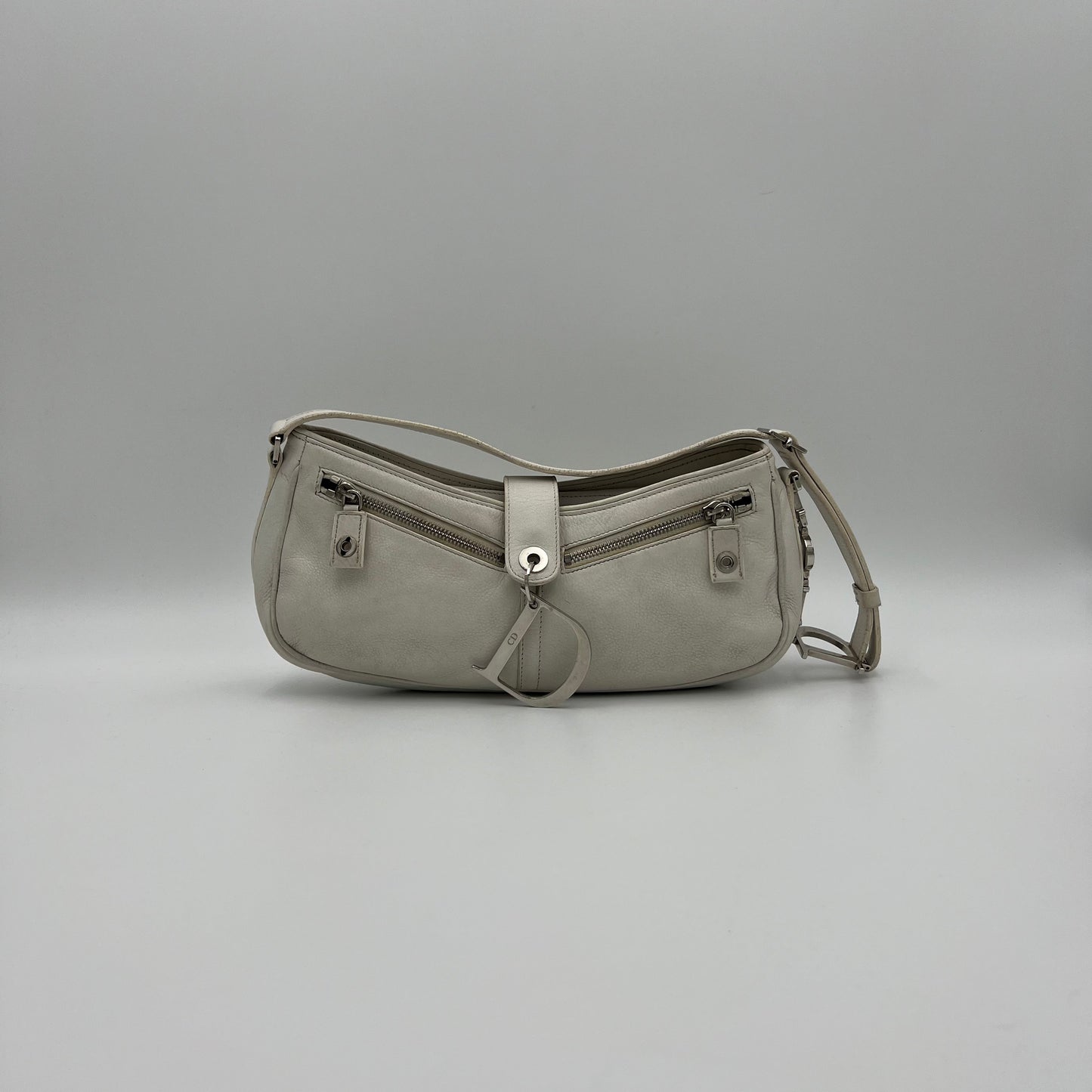 Christian Dior White Leather D Charm Spellout Shoulder Bag