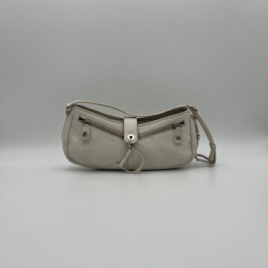 Christian Dior White Leather D Charm Spellout Shoulder Bag