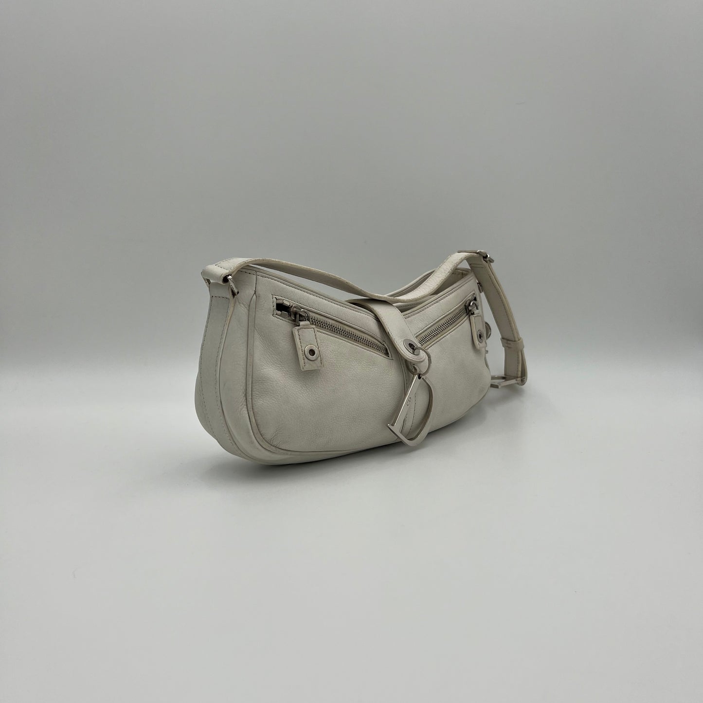 Christian Dior White Leather D Charm Spellout Shoulder Bag