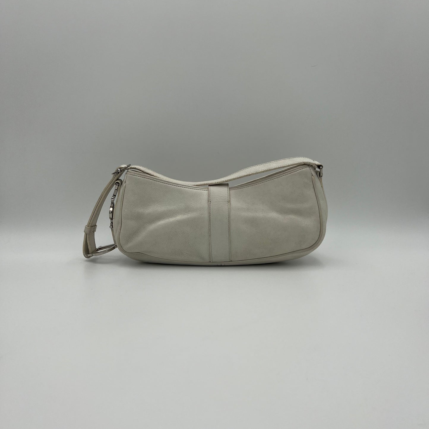 Christian Dior White Leather D Charm Spellout Shoulder Bag