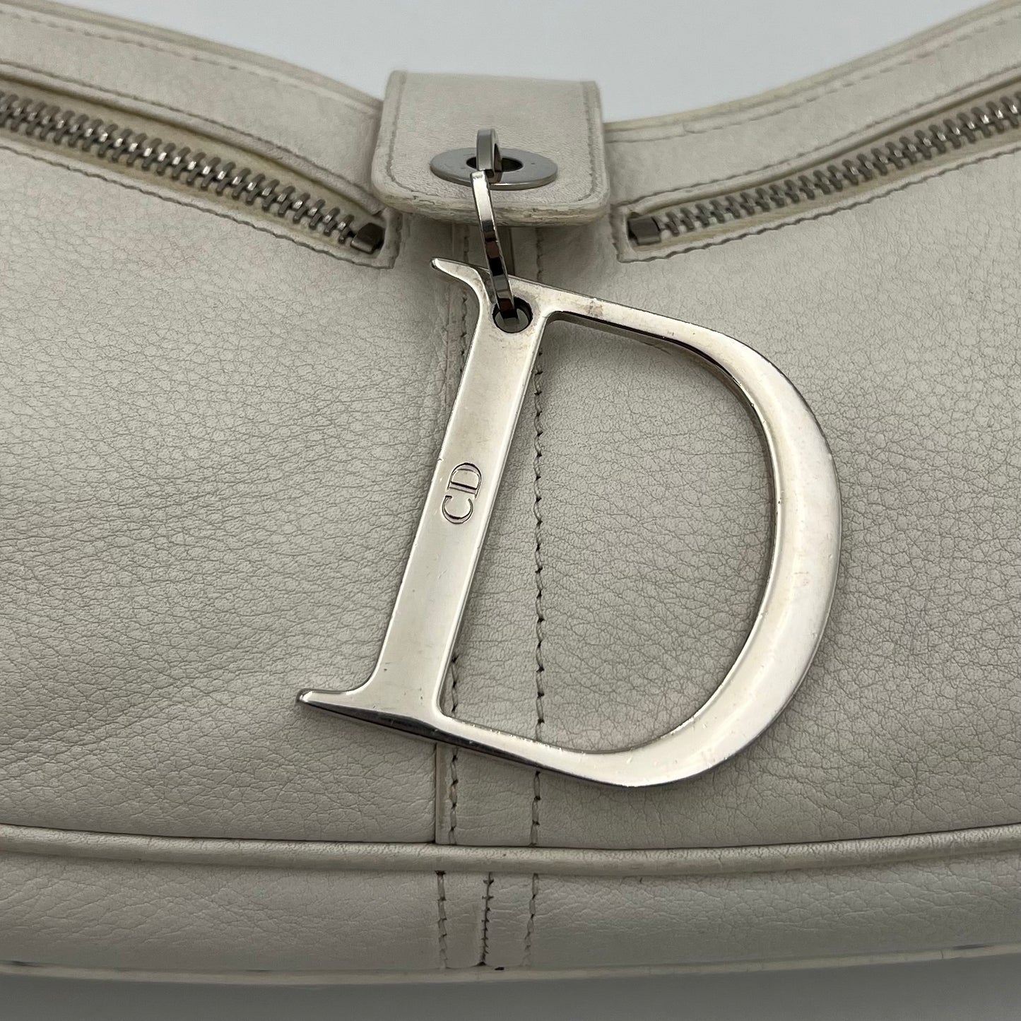 Christian Dior White Leather D Charm Spellout Shoulder Bag