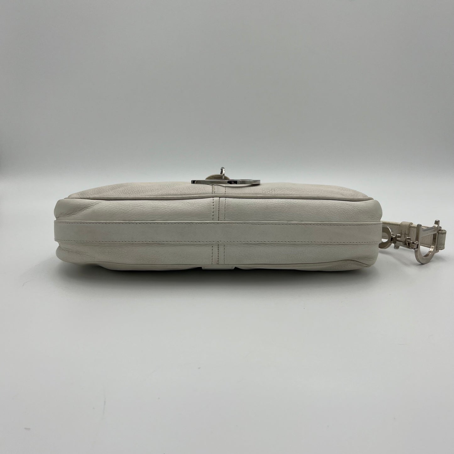 Christian Dior White Leather D Charm Spellout Shoulder Bag