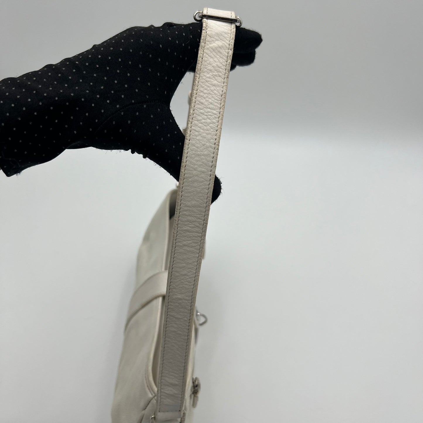 Christian Dior White Leather D Charm Spellout Shoulder Bag