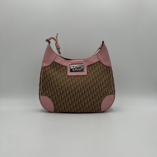 Christian Dior Brown Trotter Pink Leather Street Chic Hobo Bag