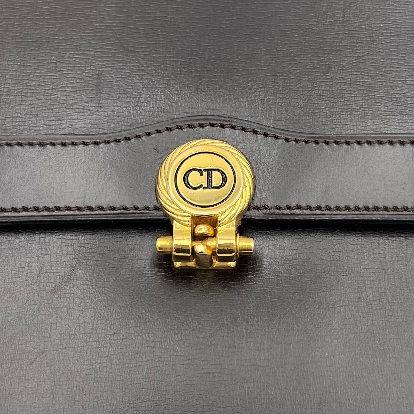 Christian Dior Dark Brown Leather CD Logo Two-Way Bag