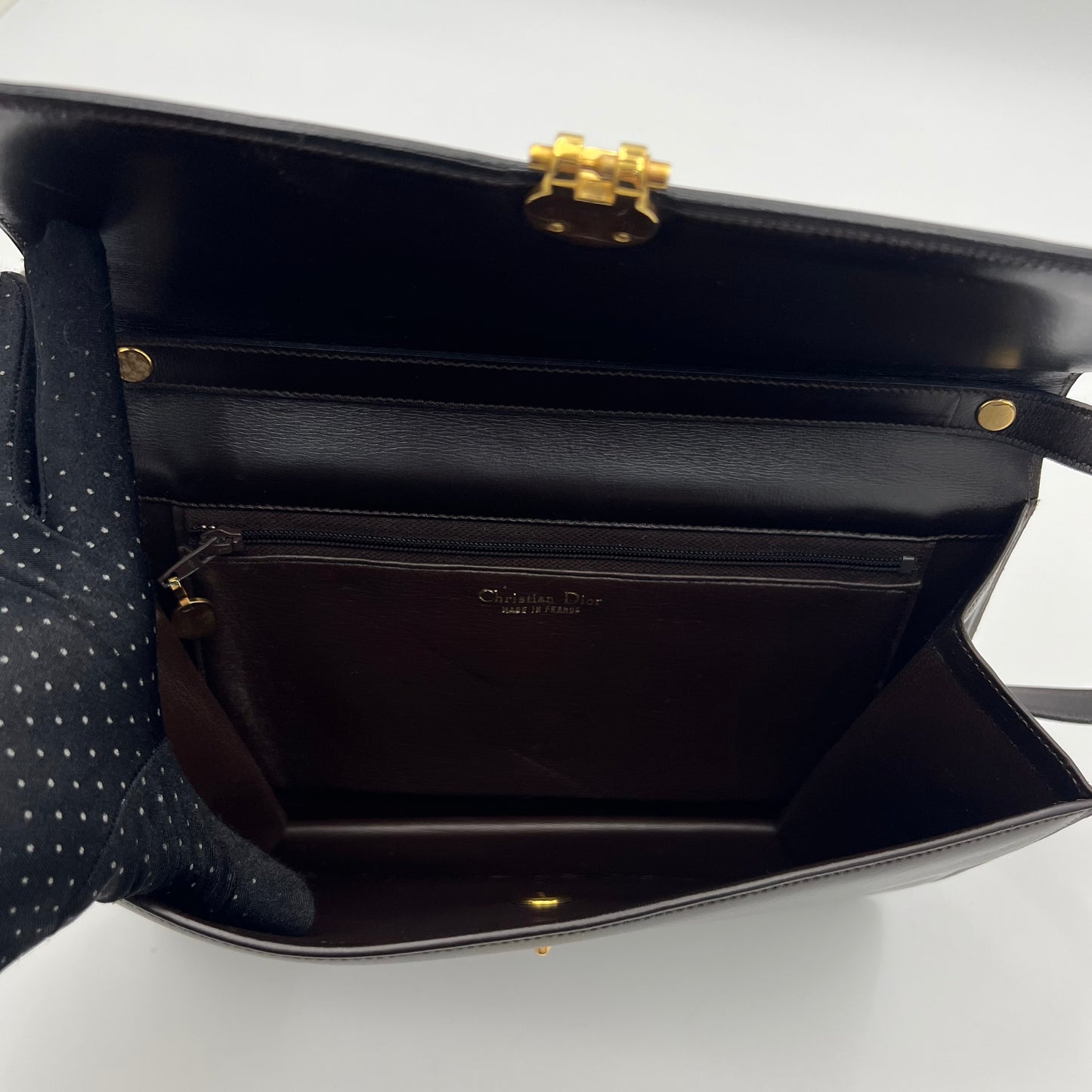 Christian Dior Dark Brown Leather CD Logo Two-Way Bag