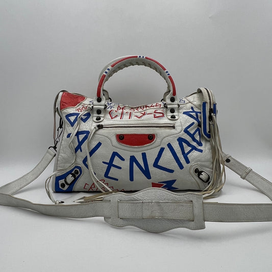 Balenciaga White Graffiti Leather City