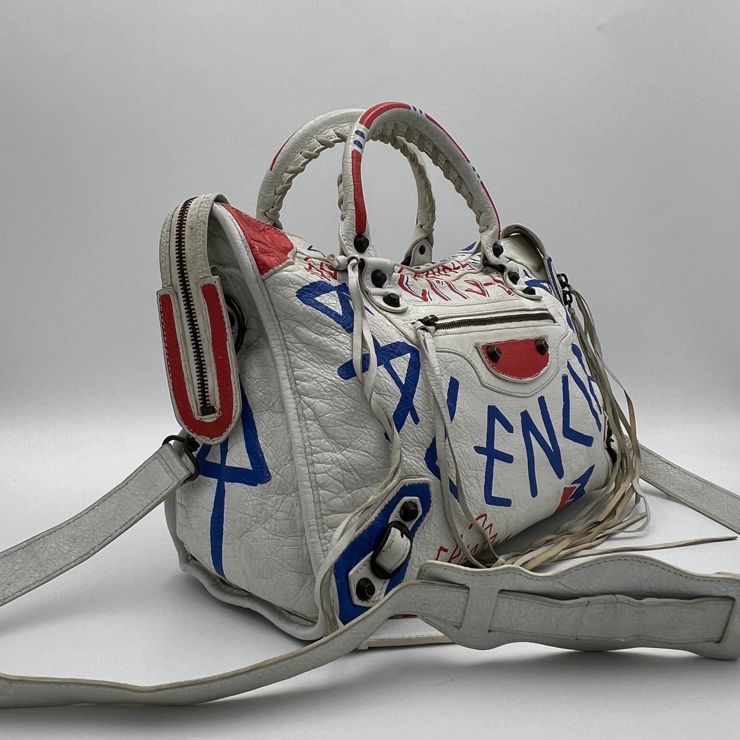 Balenciaga White Graffiti Leather City