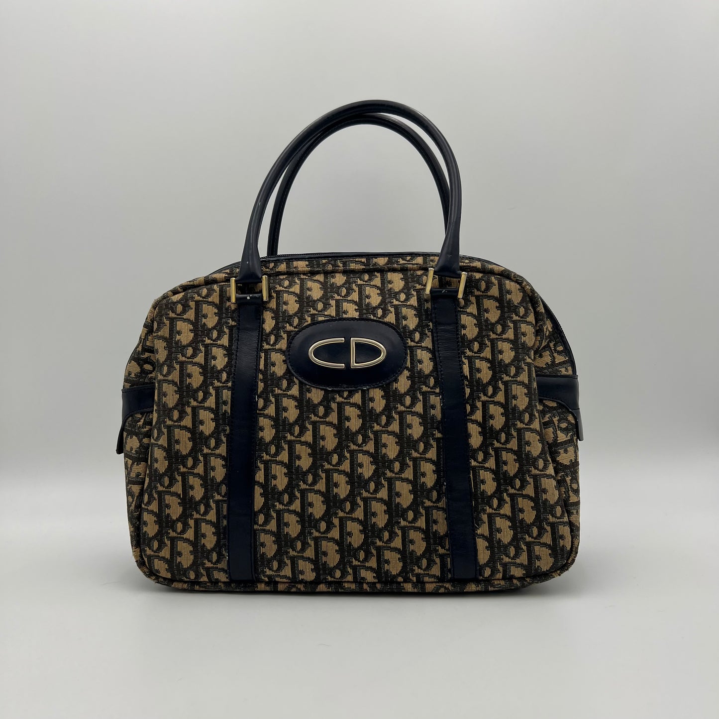 Christian Dior Vintage Blue Oblique Canvas CD Logo Handbag