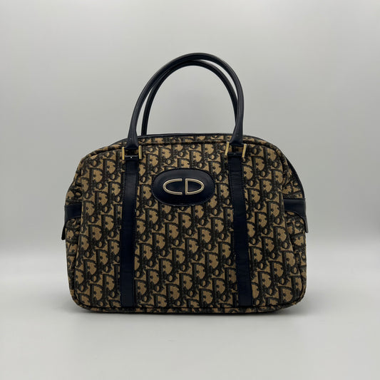 Christian Dior Vintage Blue Oblique Canvas CD Logo Handbag