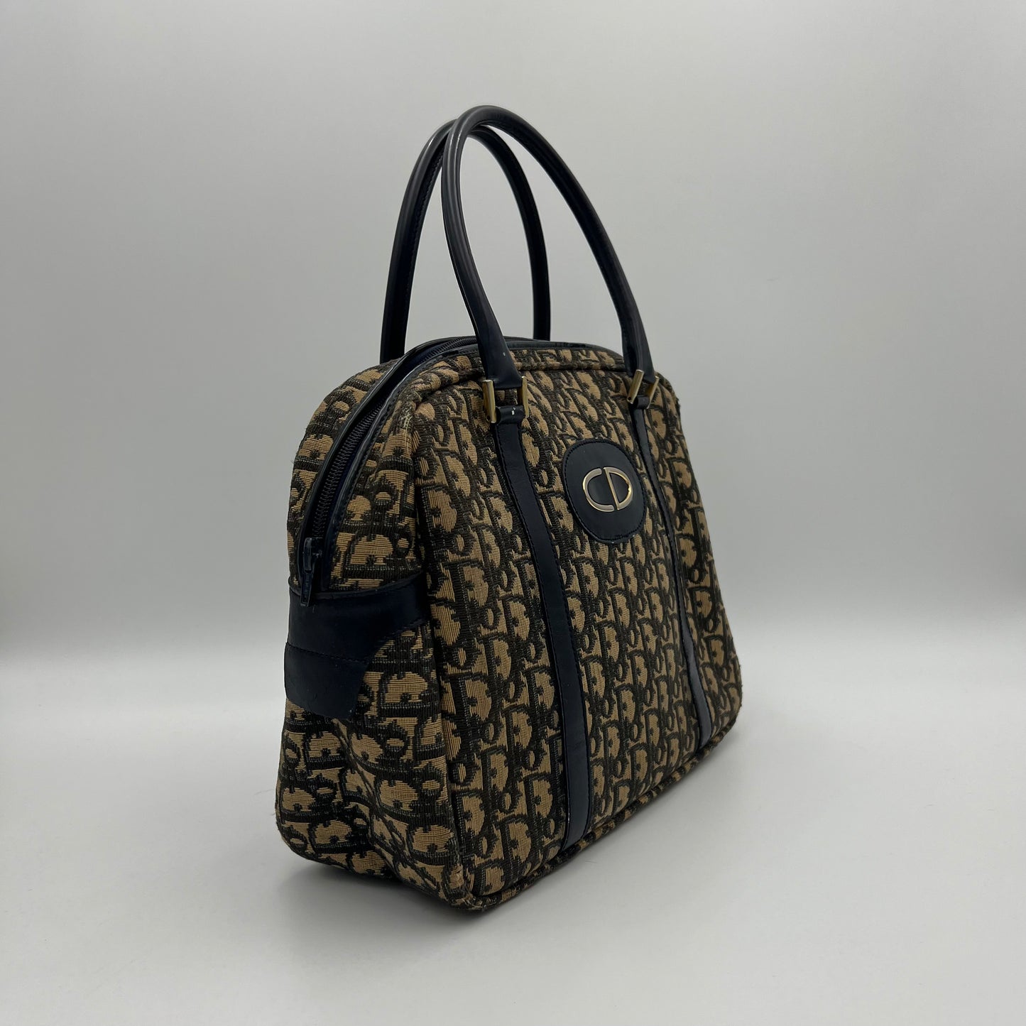Christian Dior Vintage Blue Oblique Canvas CD Logo Handbag