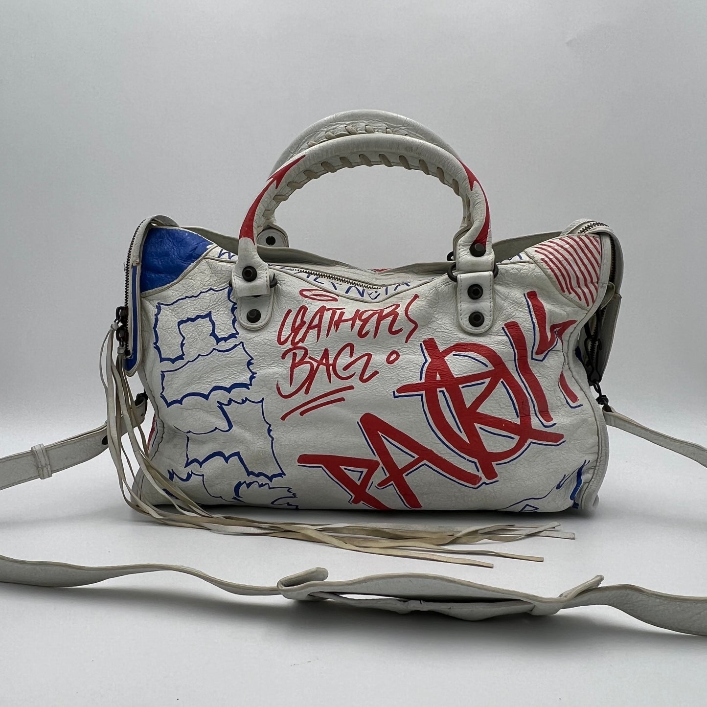 Balenciaga White Graffiti Leather City