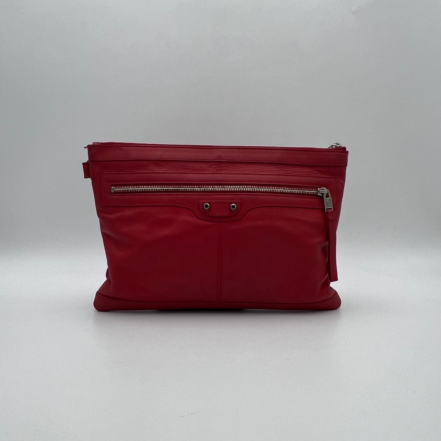 Balenciaga Red Leather Classic City Cip Zip Clutch
