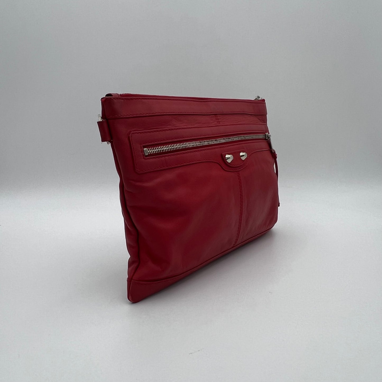 Balenciaga Red Leather Classic City Cip Zip Clutch