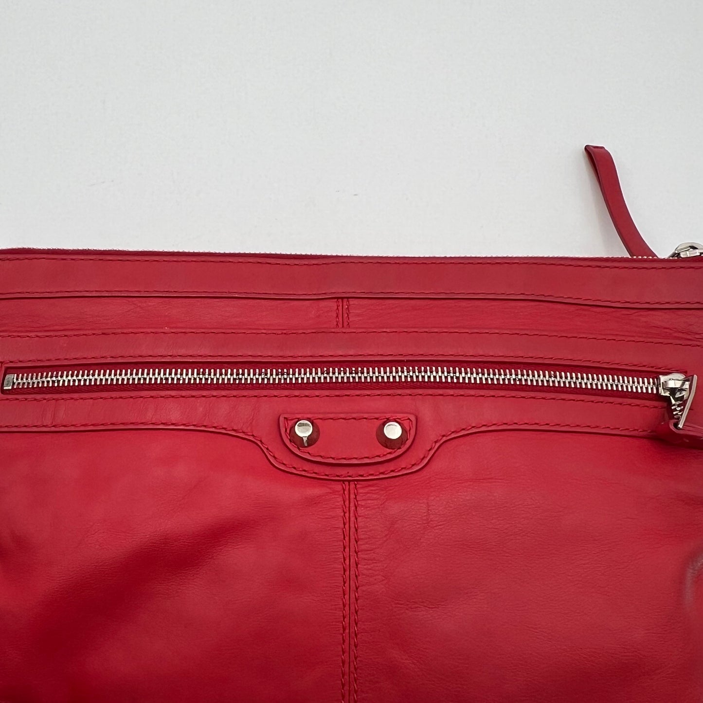 Balenciaga Red Leather Classic City Cip Zip Clutch