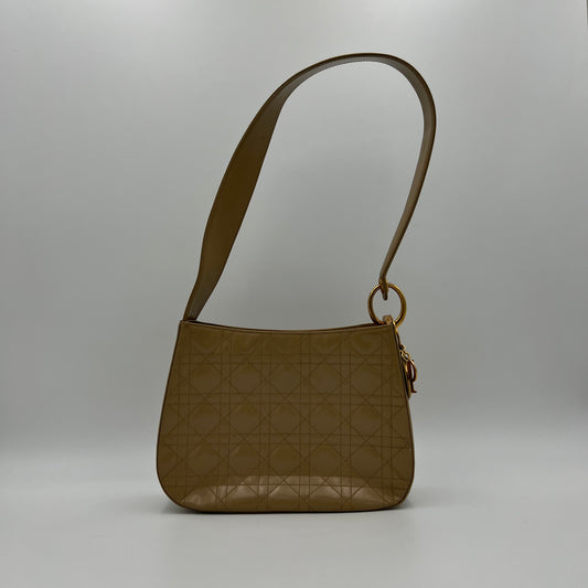 Christian Dior Beige Cannage Patent Leather Shoulder Bag