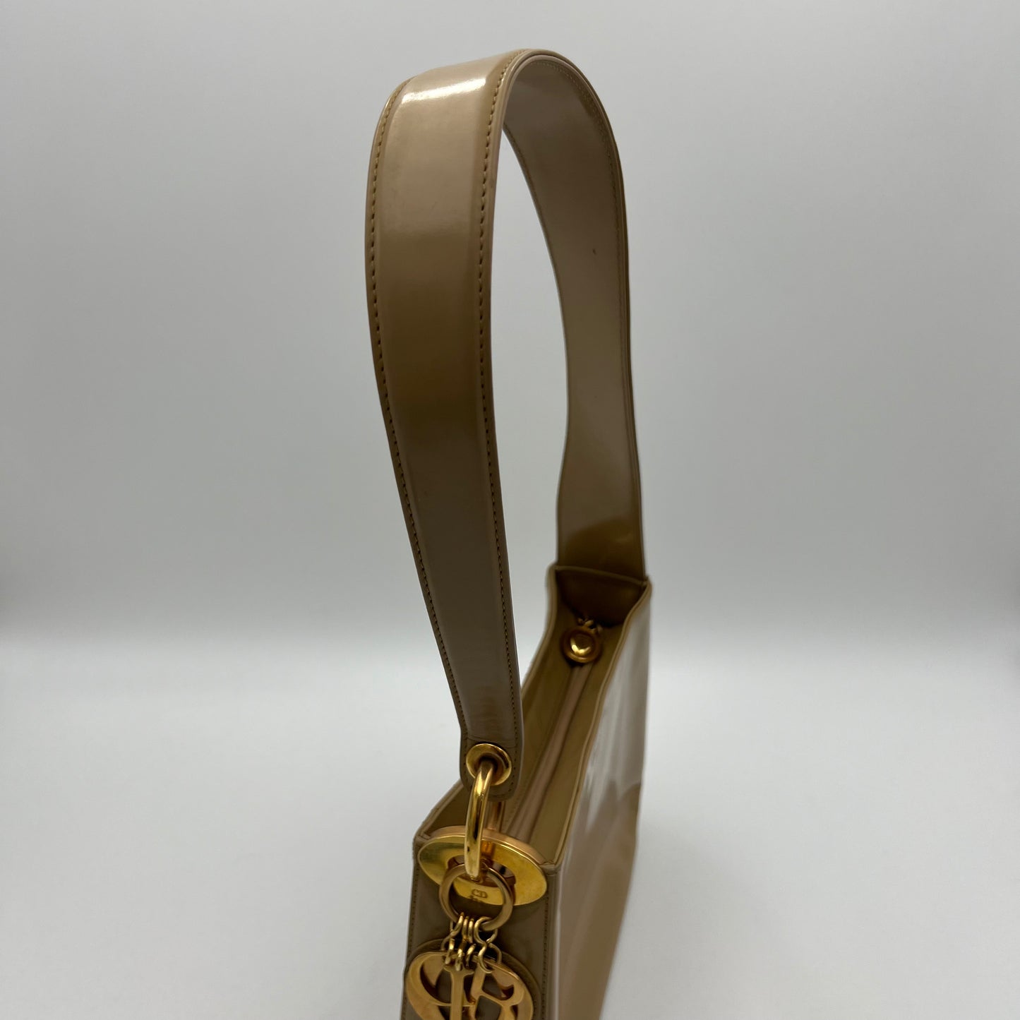 Christian Dior Beige Cannage Patent Leather Shoulder Bag