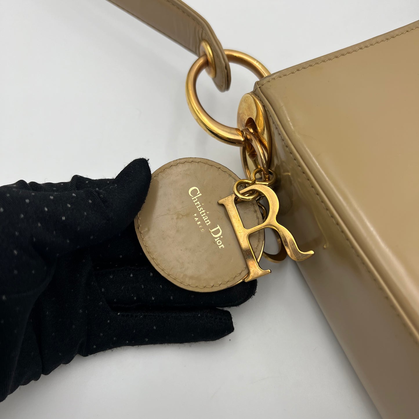 Christian Dior Beige Cannage Patent Leather Shoulder Bag