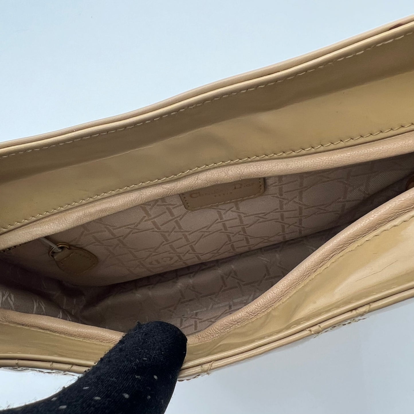 Christian Dior Beige Cannage Patent Leather Shoulder Bag
