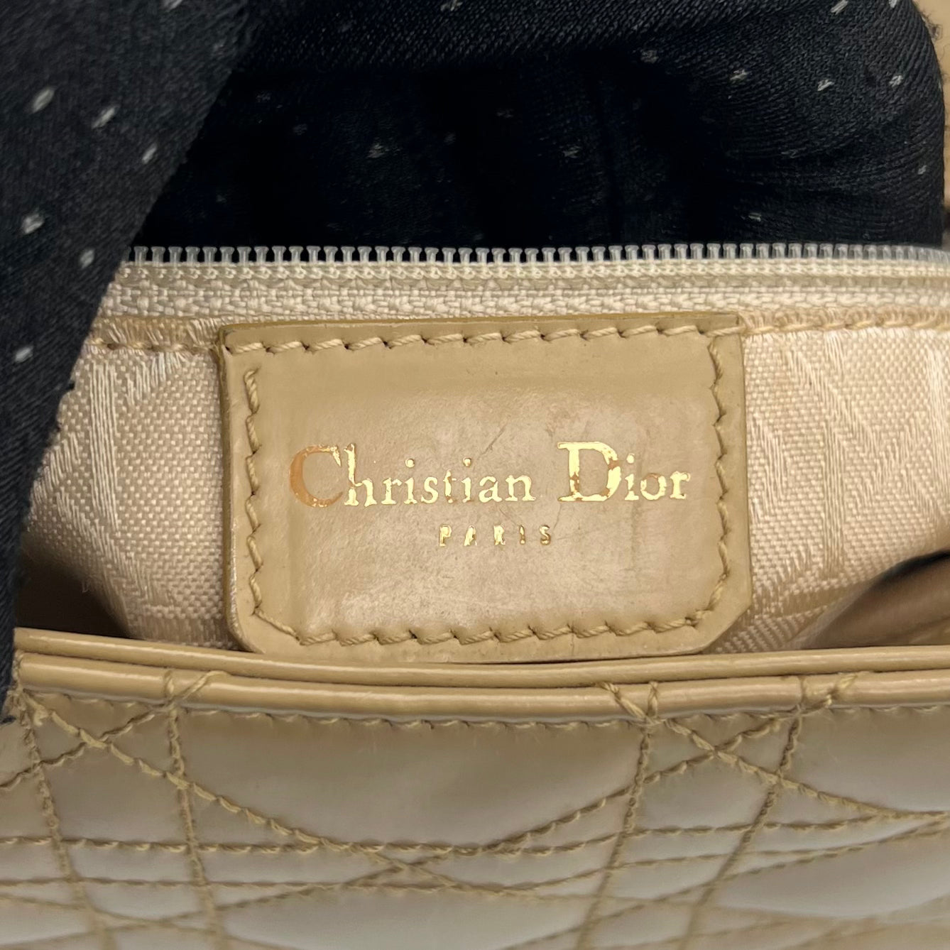 Christian Dior Beige Cannage Patent Leather Shoulder Bag