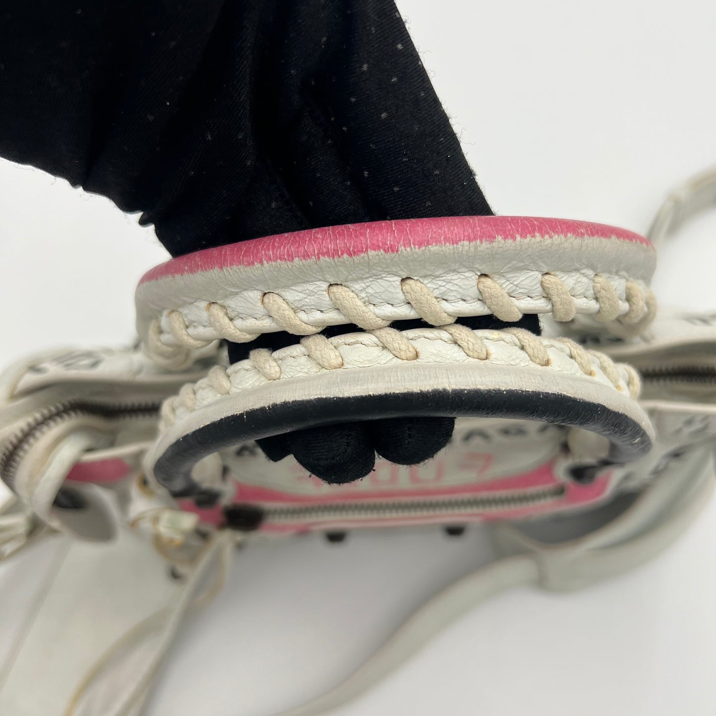 Balenciaga White Leather Black and Pink Graffiti Classic Mini City