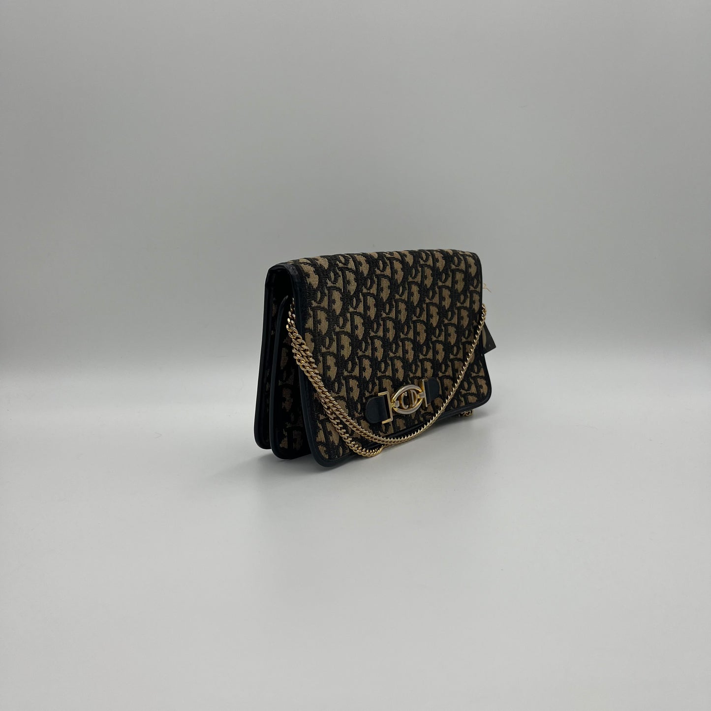 Christian Dior Blue Oblique Canvas CD Logo Full Flap Chain Bag